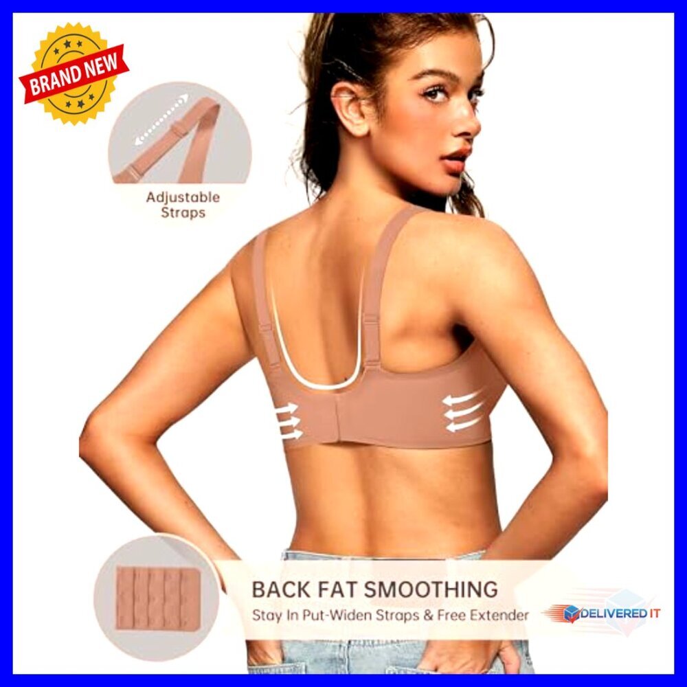Wireless Deep V Push Up Bra Seamless Bralette High Support XXL Plus - Picture 3 of 7